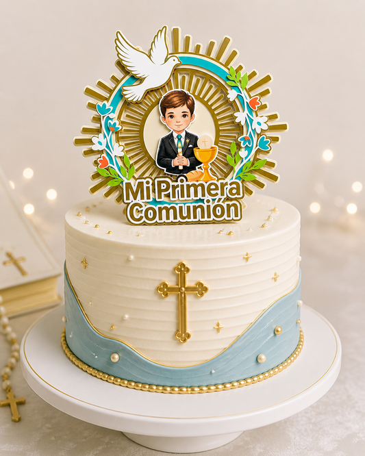 Cake Topper “Mi primera comunión” Niño Radiante