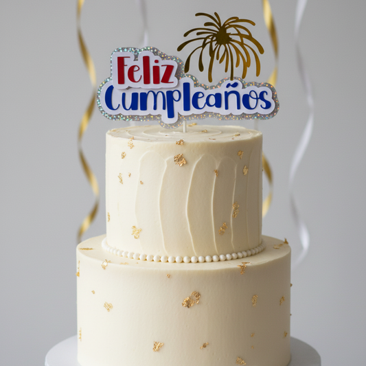 Cake Topper “Feliz Cumpleaños” Fuegos artificiales