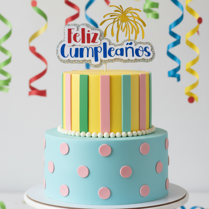 Cake Topper “Feliz Cumpleaños” Fuegos artificiales