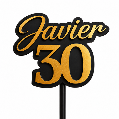 Cake Topper "Feliz Cumpleaños 30 Dorado"