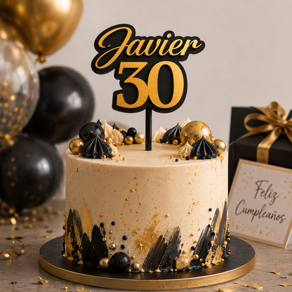 Cake Topper "Feliz Cumpleaños 30 Dorado"