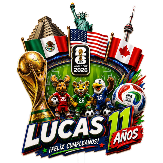 Cake Topper "Cumpleaños Mundial 2026"