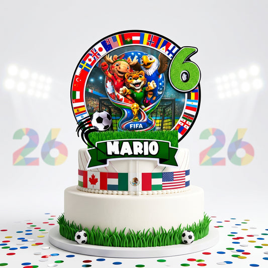 Cake Topper "Cumpleaños Mundial 2026 Luz LED"