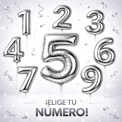 Cake Toppers Números Estilo Globo – Plateado