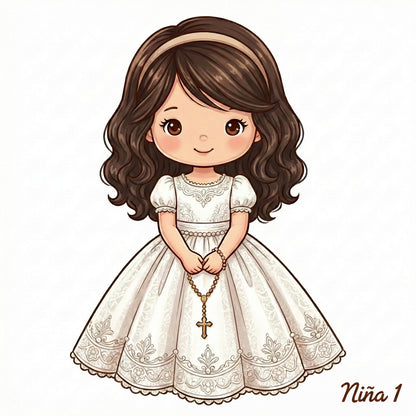 Cake Topper “Mi primera comunión” Niña Rosas