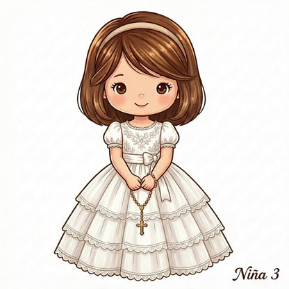 Cake Topper “Mi primera comunión” Niña Rosas