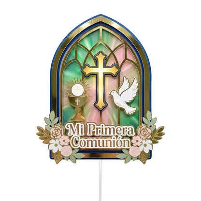 Cake Topper “Mi primera comunión” Diseño Vidriera Elegante