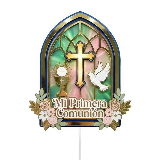 Cake Topper “Mi primera comunión” Diseño Vidriera Elegante