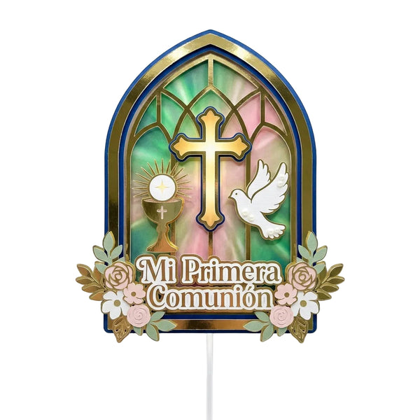 Cake Topper “Mi primera comunión” Diseño Vidriera Elegante