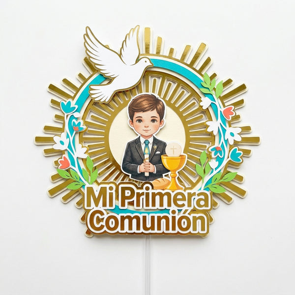 Cake Topper “Mi primera comunión” Niño Radiante