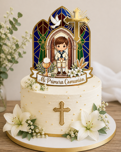 Cake Topper “Comunión” Niño vitral