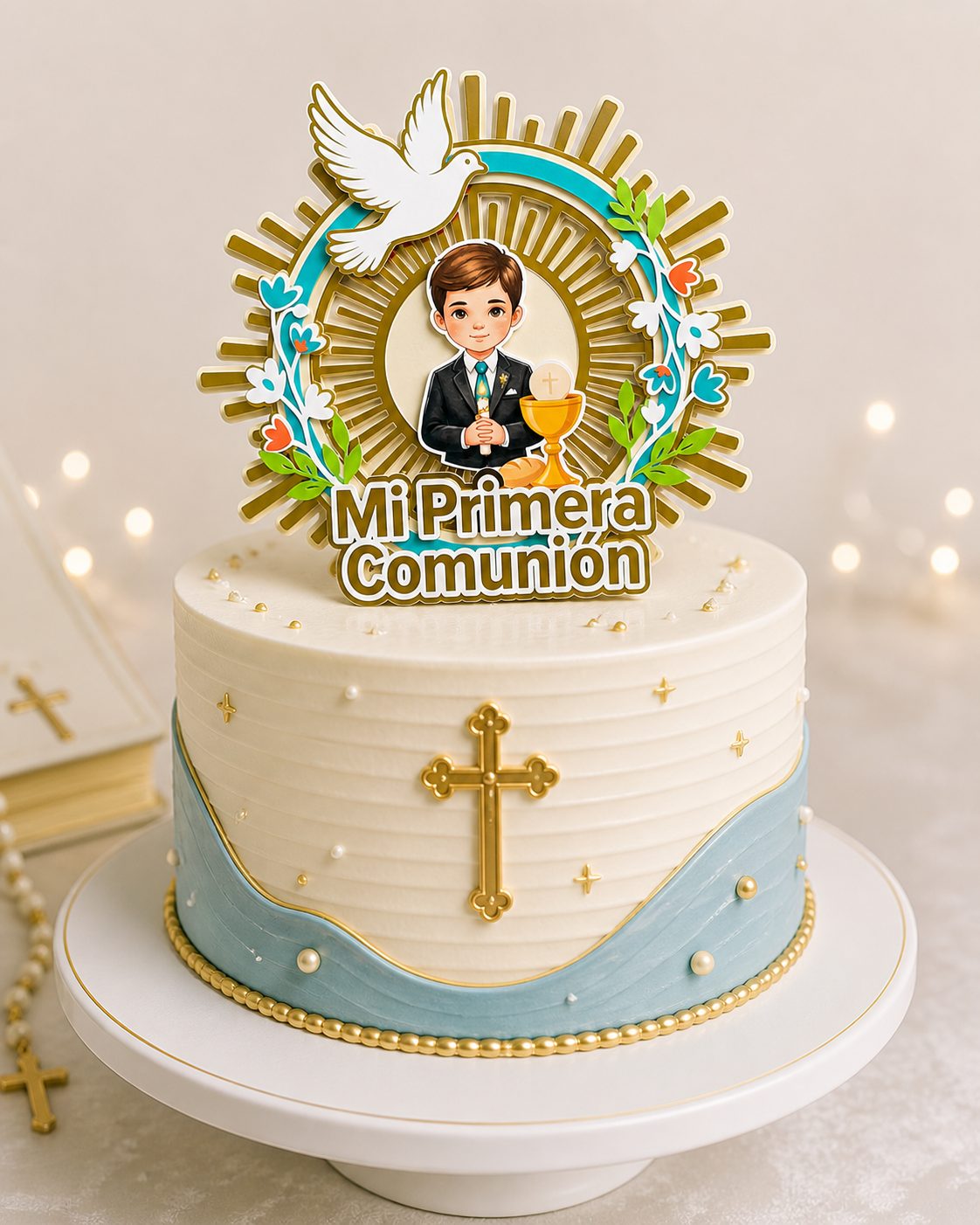 Cake Topper “Mi primera comunión” Niño Radiante