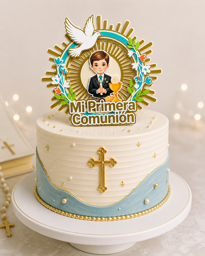 Cake Topper “Mi primera comunión” Niño Radiante